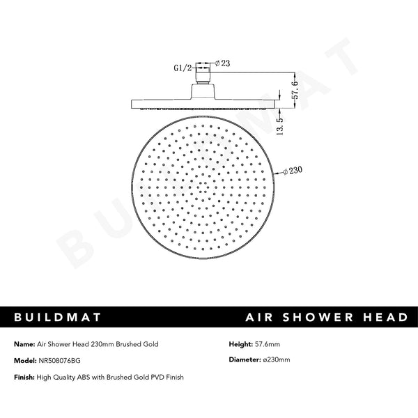 Nero Air Shower Head Brushed Gold