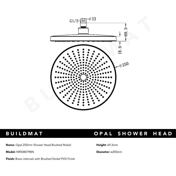 Nero Opal Shower Head 250mm Brushed Nickel