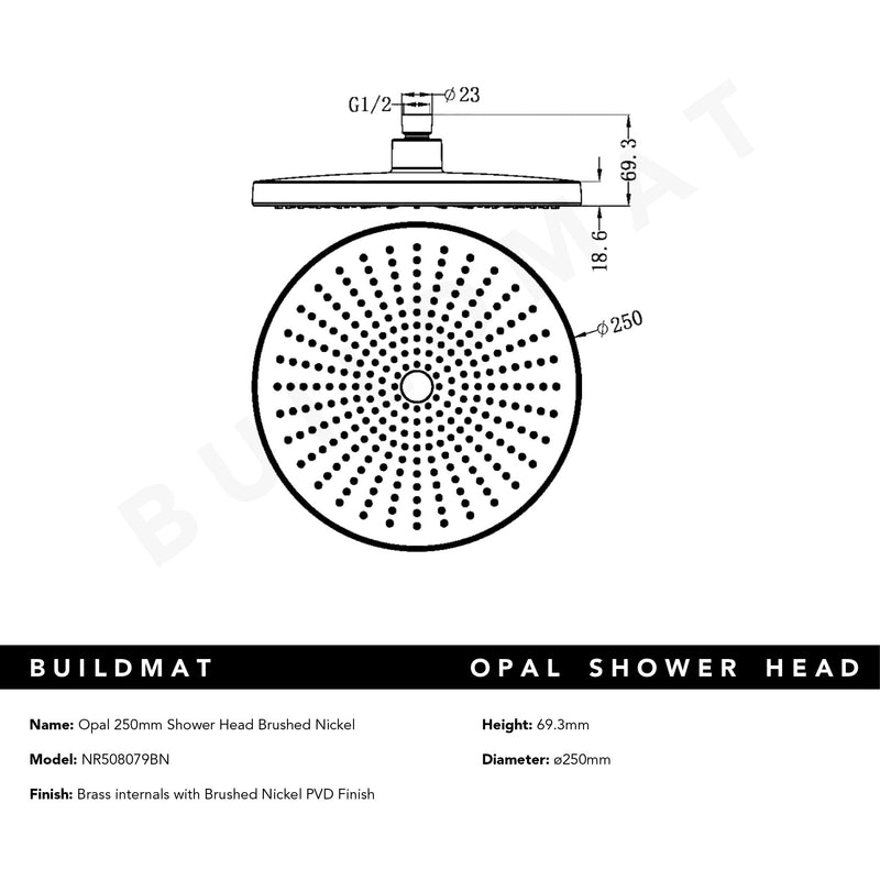 Opal Shower Head 250mm Brushed Nickel