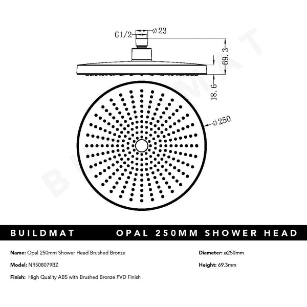 Nero Opal Shower Head 250mm Brushed Bronze