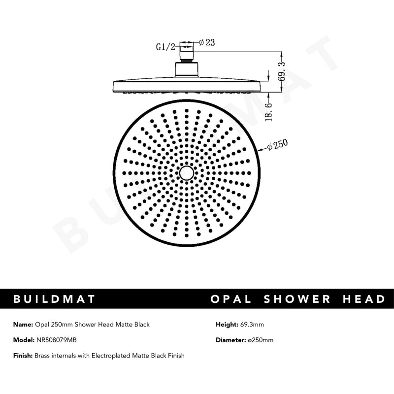 Opal Shower Head 250mm Matte Black