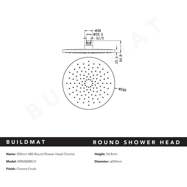 Nero Round ABS Shower Head 250mm Chrome