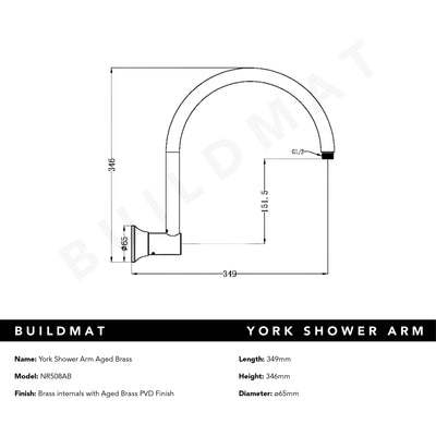 York Shower Arm Aged Brass