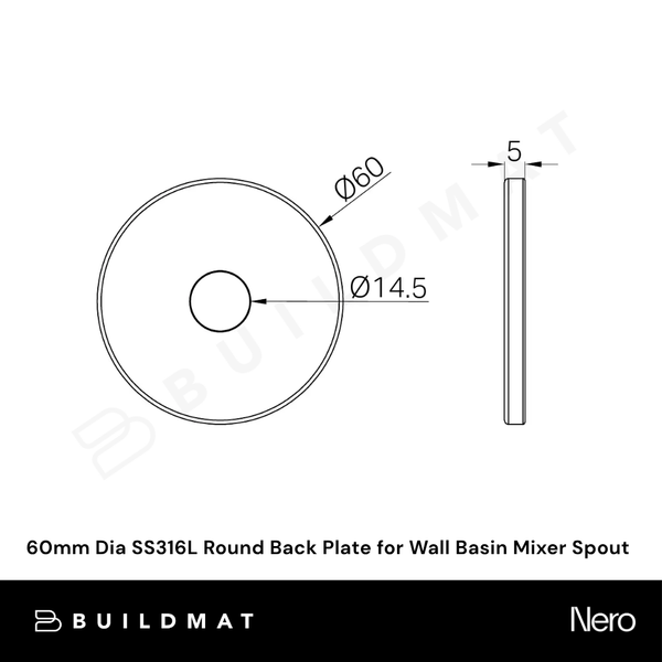 Nero 60mm Dia SS316L Round Back Plate for Wall Basin Mixer Spout (Spart Part) Brushed Nickel