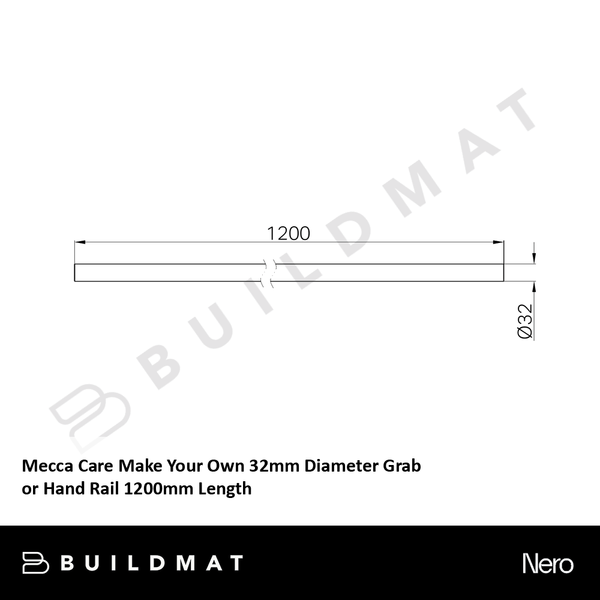 Nero Mecca Care Make Your Own 32mm Diameter Grab or Hand Rail 1200mm Length Brushed Nickel