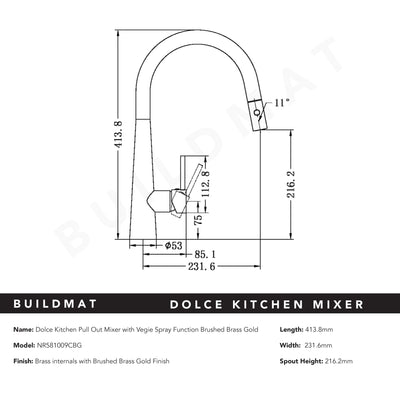 Dolce Pull-Out Sink Mixer with Veggie Spray Function Brushed Gold