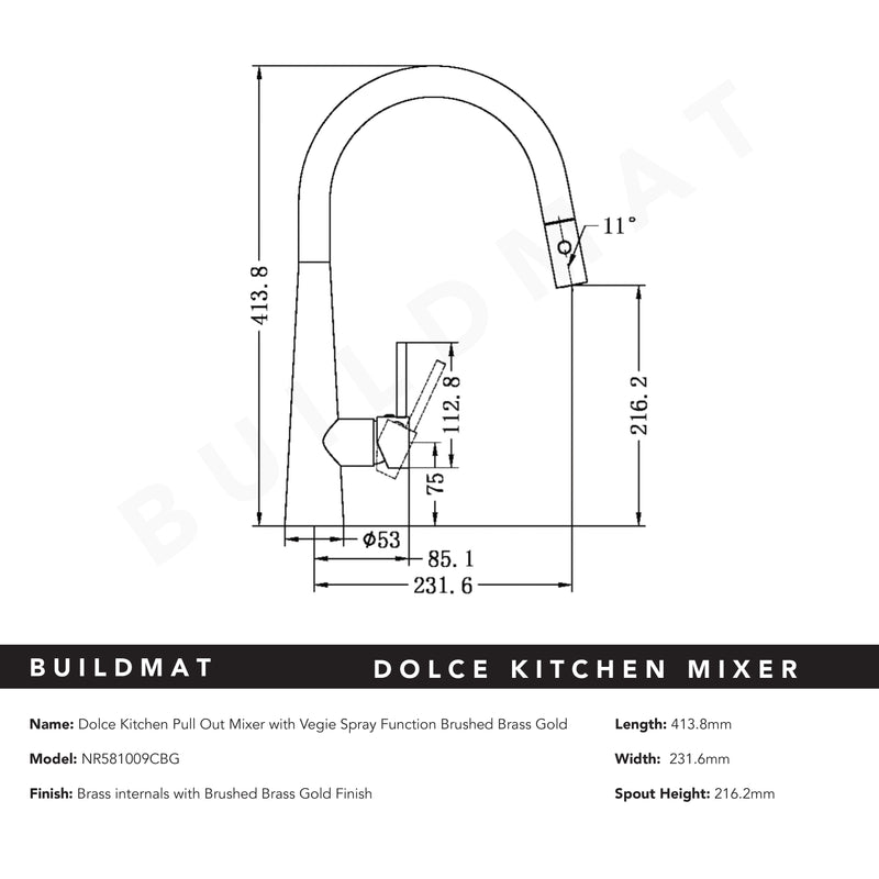 Dolce Pull-Out Sink Mixer with Veggie Spray Function Brushed Gold