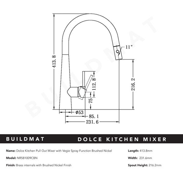 Nero Dolce Pull-Out Sink Mixer with Veggie Spray Function Brushed Nickel