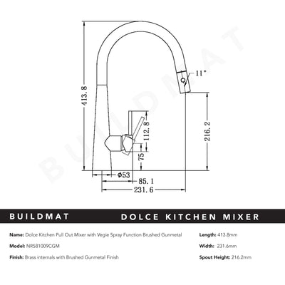 Dolce Pull-Out Sink Mixer with Veggie Spray Function Gunmetal