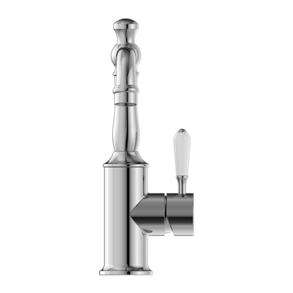 Nero York Basin Mixer with White Porcelain Lever Chrome
