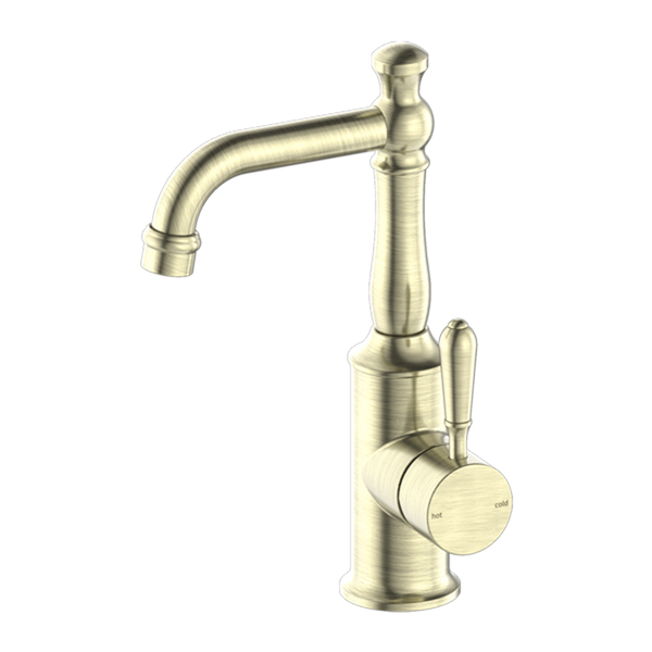 Nero York Basin Mixer with Metal Lever Aged Brass