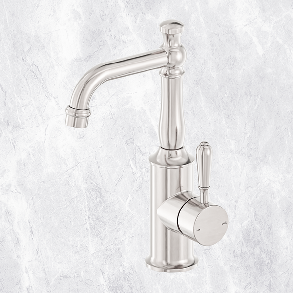 Nero York Basin Mixer with Metal Lever Brushed Nickel