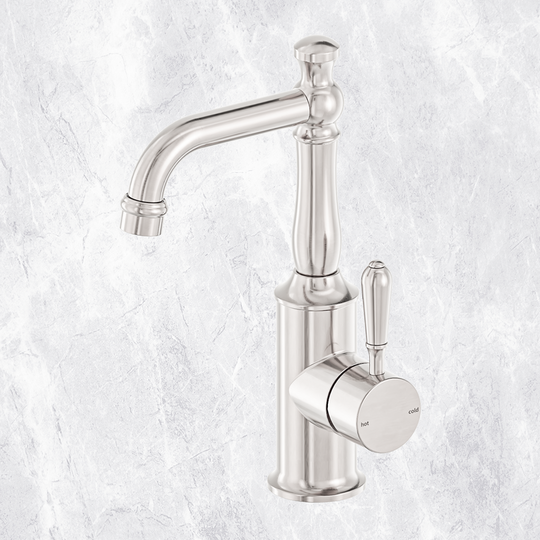 Nero York Basin Mixer with Metal Lever Brushed Nickel
