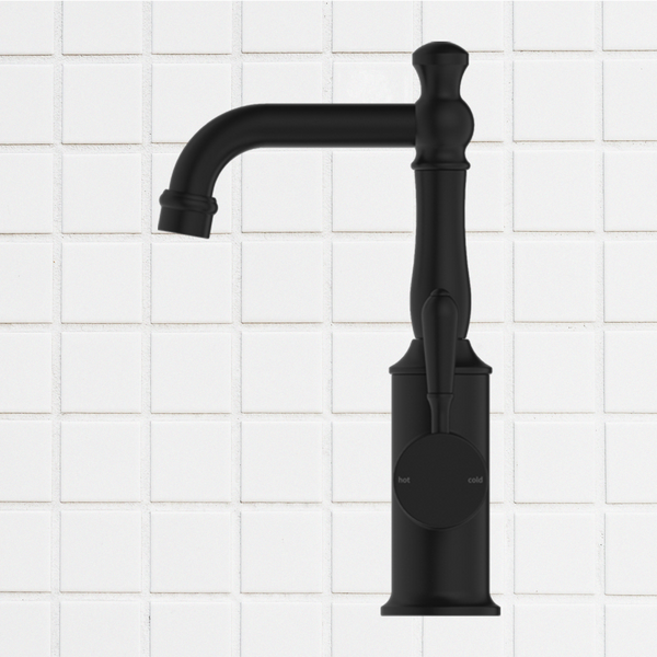 Nero York Basin Mixer with Metal Lever Matte Black