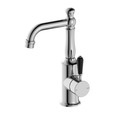 York Basin Mixer with Black Porcelain Lever Chrome