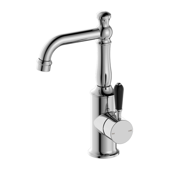 Nero York Basin Mixer with Black Porcelain Lever Chrome