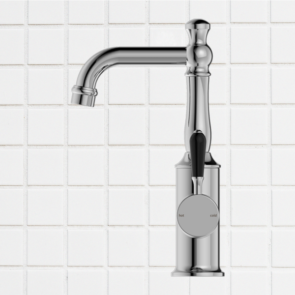 Nero York Basin Mixer with Black Porcelain Lever Chrome