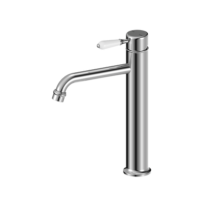 Nero York Straight Tall Basin Mixer With White Porcelain Lever Chrome