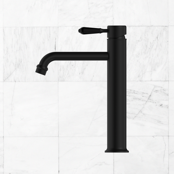 Nero York Straight Tall Basin Mixer with Metal Lever Matte Black