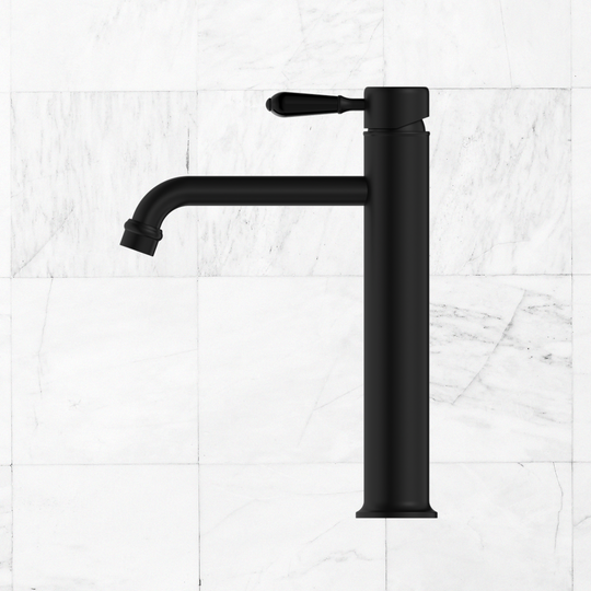 Nero York Straight Tall Basin Mixer with Metal Lever Matte Black