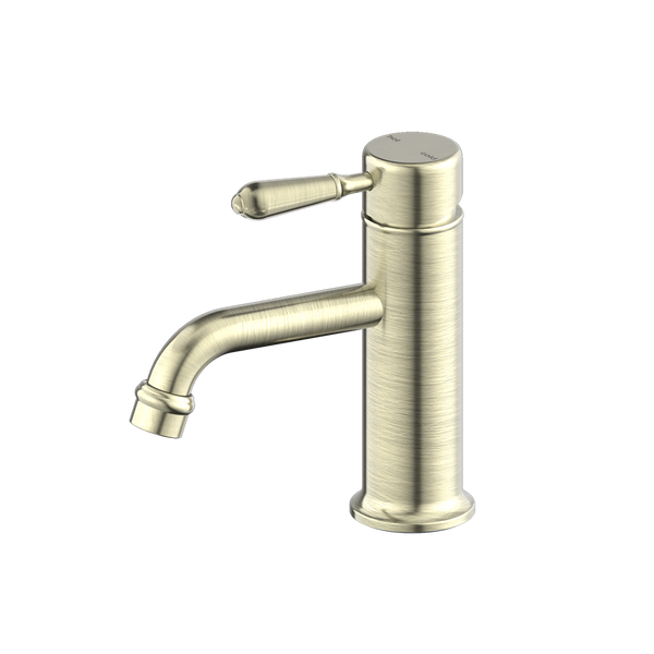 Nero York Straight Basin Mixer With Metal Lever Aged Brass