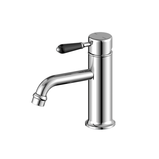 Nero York Straight Basin Mixer With Black Porcelain Lever Chrome