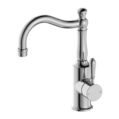 Nero York Basin Mixer Hook Spout with Metal Lever Chrome