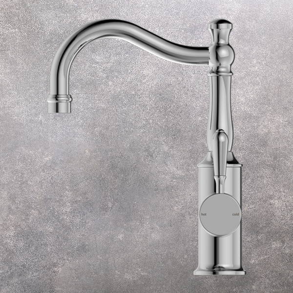 Nero York Basin Mixer Hook Spout with Metal Lever Chrome
