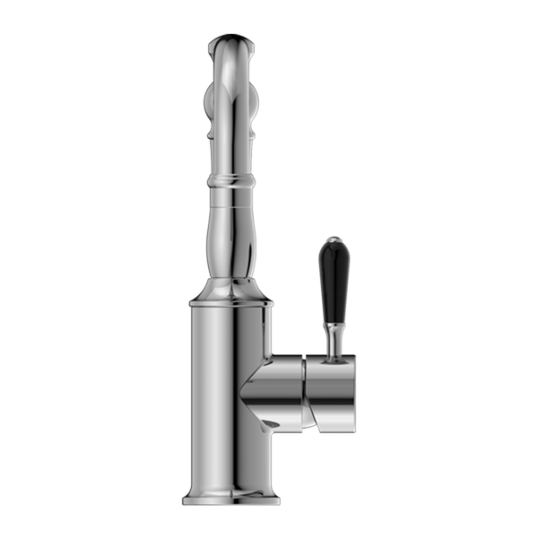 Nero York Basin Mixer Hook Spout with Black Porcelain Lever Chrome