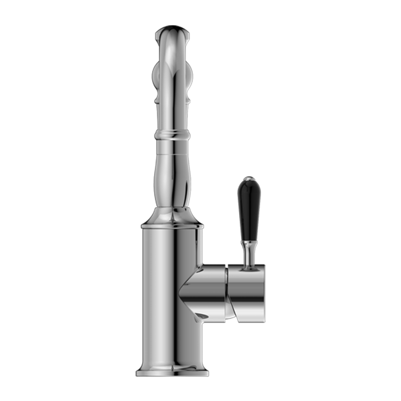 York Basin Mixer Hook Spout with Black Porcelain Lever Chrome