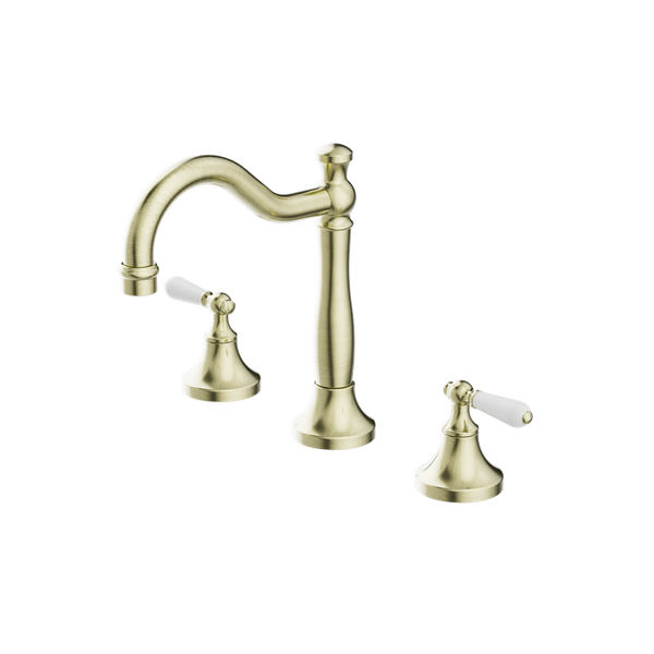 Nero York Basin Set With White Porcelain Lever Aged Brass