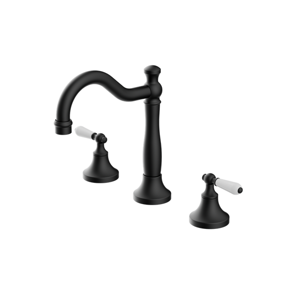 Nero York Basin Set With White Porcelain Lever Matte Black