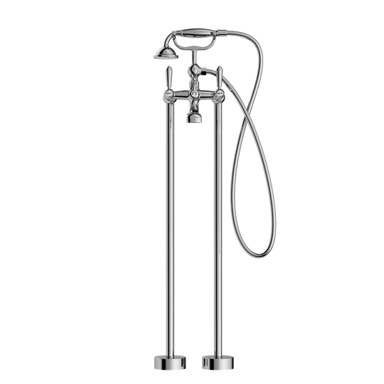 Nero York Freestanding Bath Mixer With Metal Hand Shower Chrome