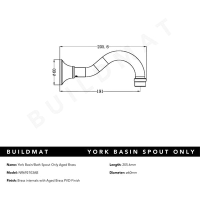 York Basin Bath Spout Only Aged Brass