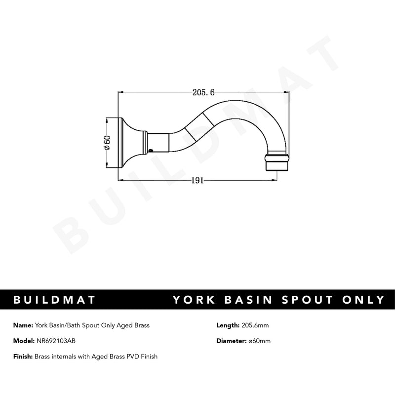 York Basin Bath Spout Only Aged Brass