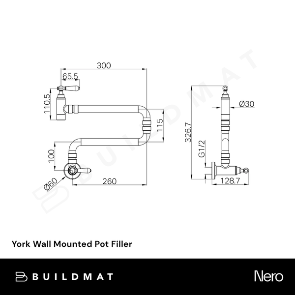 Nero York Wall Mounted Pot Filler Aged Brass