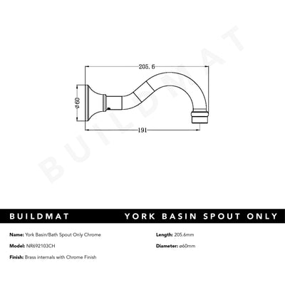 York Basin Bath Spout Only Chrome