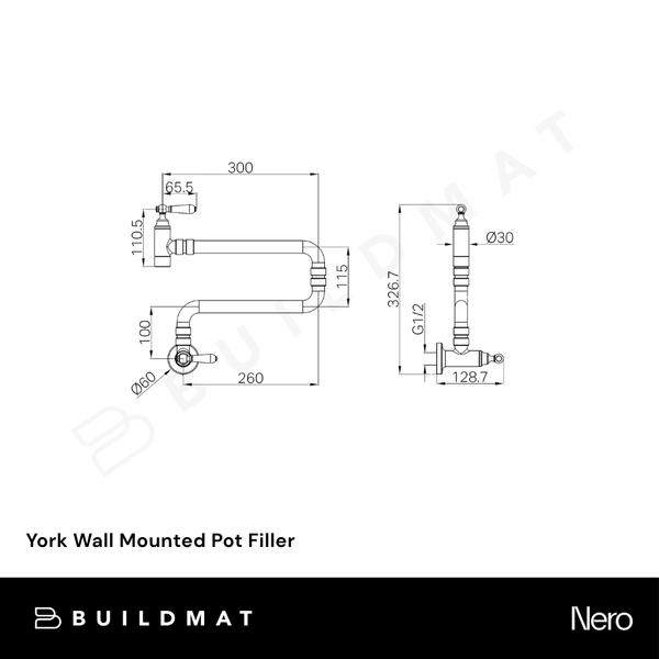 Nero York Wall Mounted Pot Filler Brushed Nickel