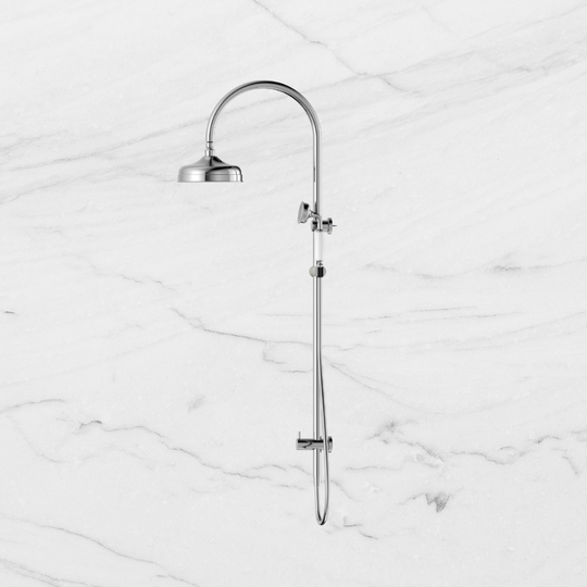 Nero York Twin Shower with White Porcelain Hand Shower Chrome