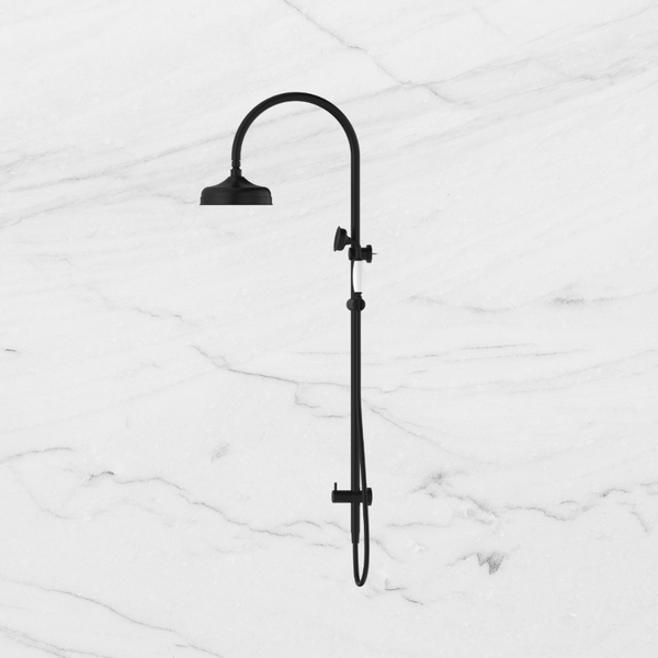 Nero York Twin Shower with White Porcelain Hand Shower Matte Black