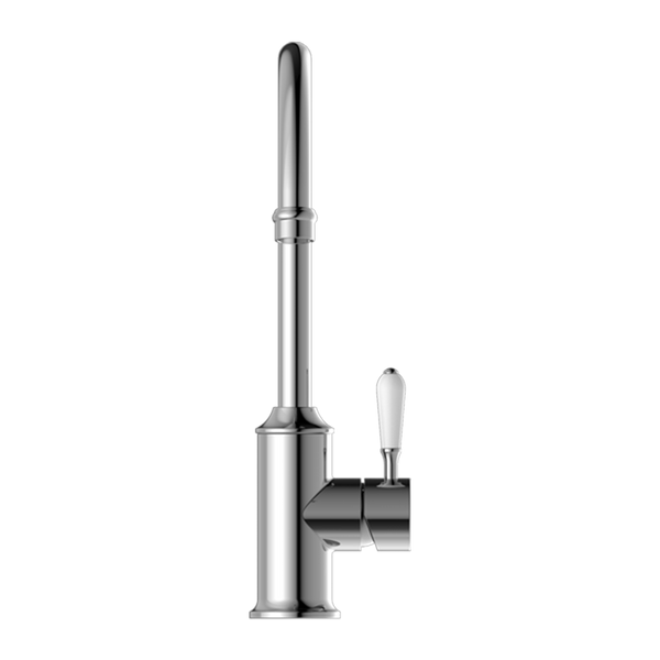 Nero York Kitchen Mixer Gooseneck Spout with White Porcelain Lever Chrome