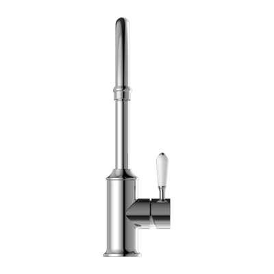 York Kitchen Mixer Gooseneck Spout with White Porcelain Lever Chrome