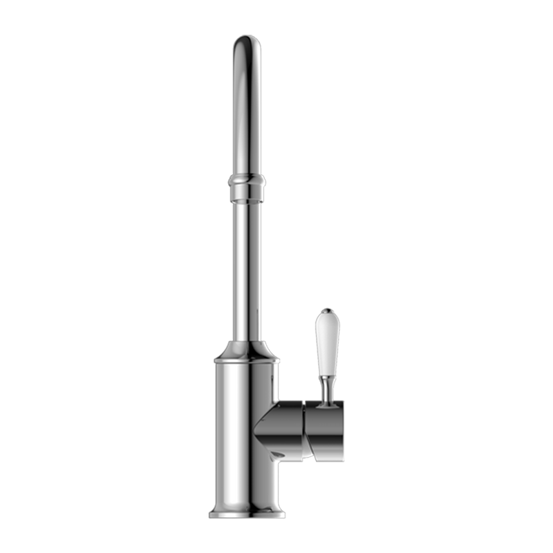 York Kitchen Mixer Gooseneck Spout with White Porcelain Lever Chrome