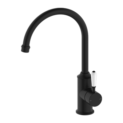 York Kitchen Mixer Gooseneck Spout with White Porcelain Lever Matte Black