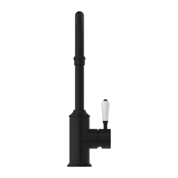 Nero York Kitchen Mixer Gooseneck Spout with White Porcelain Lever Matte Black
