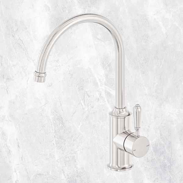 Nero York Kitchen Mixer Gooseneck Spout with Metal Lever Brushed Nickel