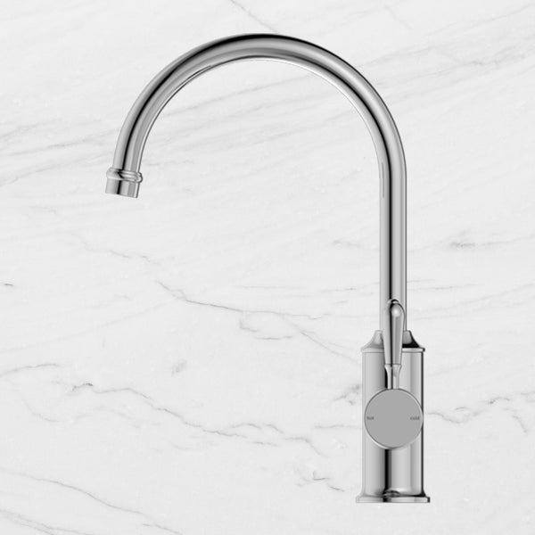 Nero York Kitchen Mixer Gooseneck Spout with Metal Lever Chrome