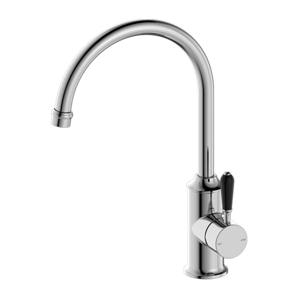 Nero York Kitchen Mixer Gooseneck Spout with Black Porcelain Lever Chrome