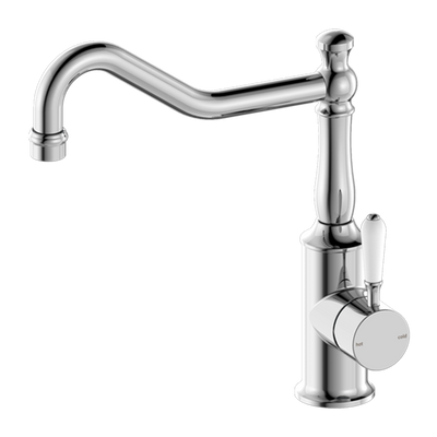 York Kitchen Mixer Hook Spout with White Porcelain Lever Chrome