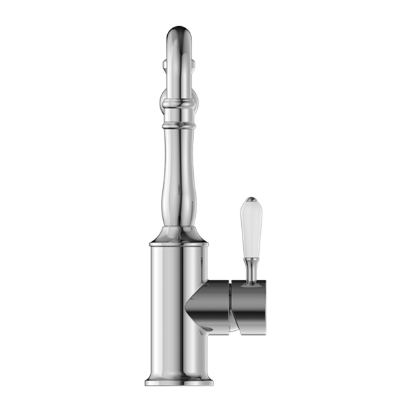 Nero York Kitchen Mixer Hook Spout with White Porcelain Lever Chrome